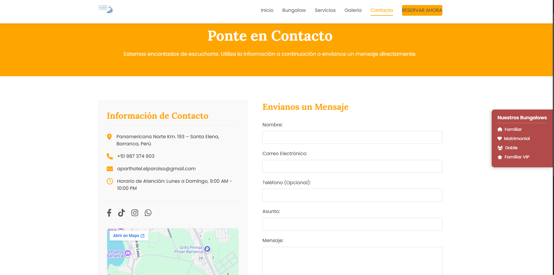 Sección de contacto y ubicación